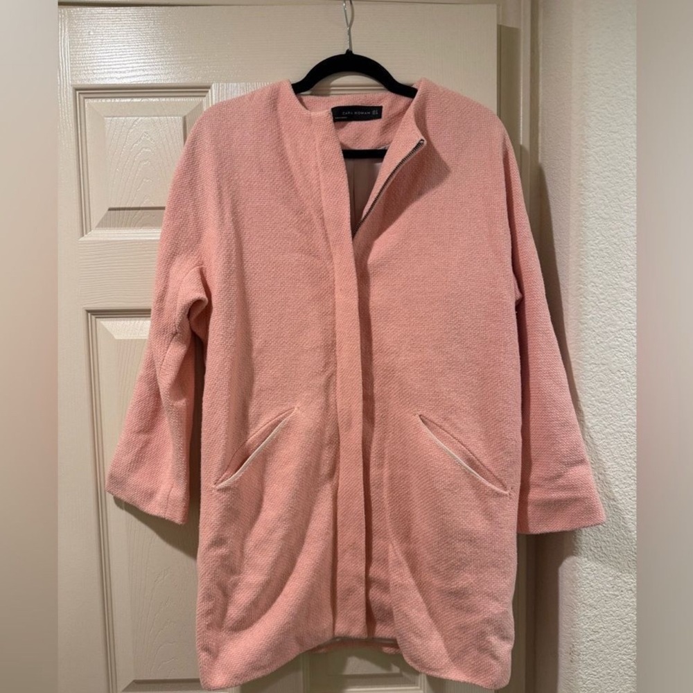Zara Pink Zipper Front Peacoat Jacket Women’s Size S